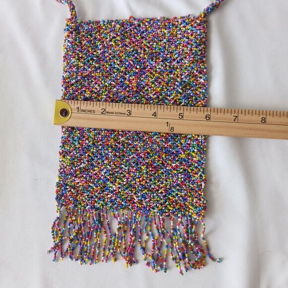 Beaded Small Crossbody Bag Purse Cell Phone Holder Seed Beads Fringe 7.5x5" - Picture 5 of 7